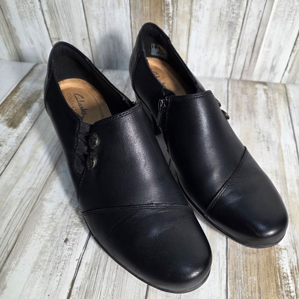 Clarks Collection Womens Black Leather Heeled Booties Shooties Size 9 M 26128442 - Picture 3 of 12